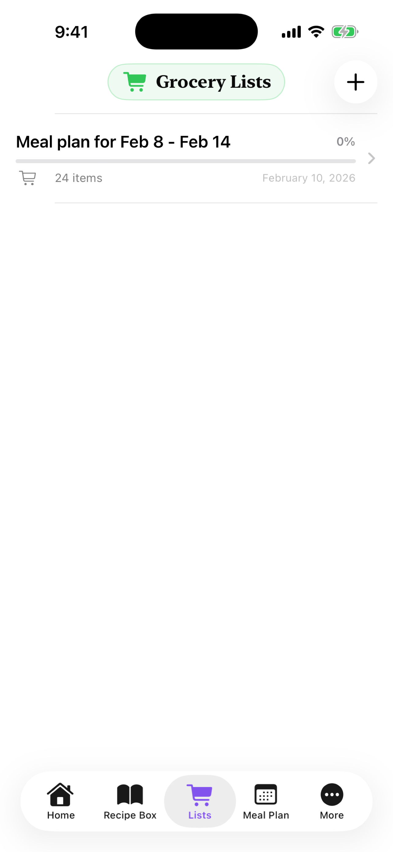 Grocery lists overview screen